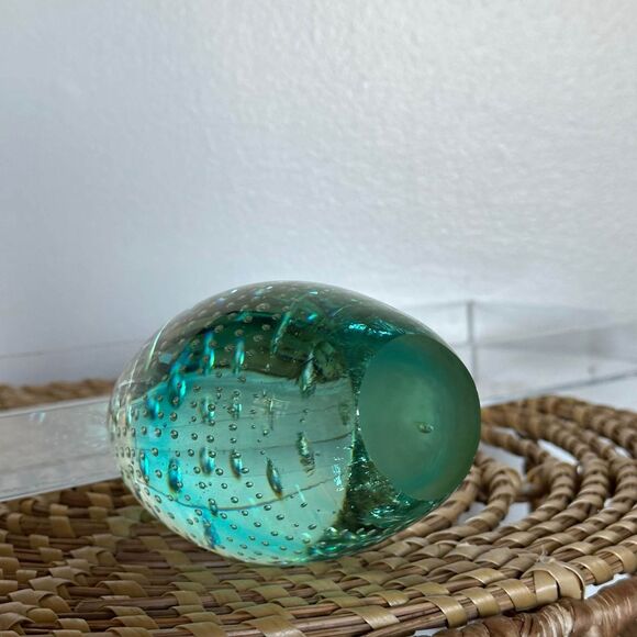 Pear Shaped Bubble Glass Paperweight in Blue/Green - Picture 6 of 6
